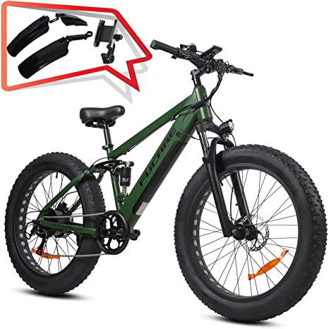 FUCARE Electric Bike for Adults 750W 31 Mph Full Suspension Color LCD Display Shimano 7 Speed (Army Green)