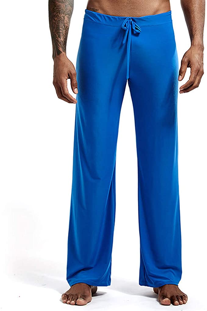 Romantiko Men's Long Ice Silk Yoga Pants Lounge Trousers Sleepwear Bottoms with Drawstring
