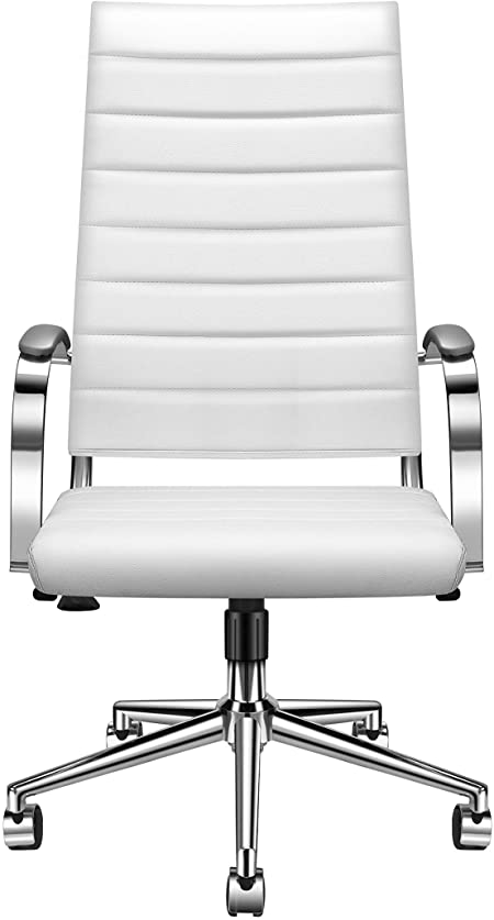 LUXMOD White Office Chair with Armrest, Adjustable Swivel Chair in Durable Vegan Leather, Ergonomic Desk Chair for Extra Back & Lumbar Support –White