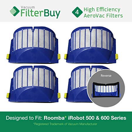 4 - iRobot Roomba AeroVac Bin Filters. Designed by FilterBuy to fit iRobot Roomba 500 & Roomba 600 Series Vacuums.