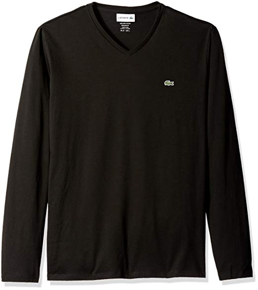 Lacoste Men's Long Sleeve Jersey Pima Reg Fit V Neck T-Shirt