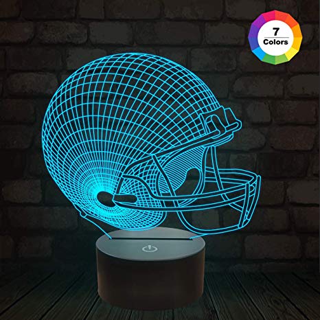 FULLOSUN Football Helmet 3D Lamp, Sport Gifts for Boys, Rugby Lover Gift, 3D Night Light for Kids, Baby Night Light Room Decoration Birthday Gift for Sport Fans, Nightmare Solution with Glow Light