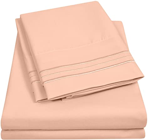 1500 Supreme Collection Extra Soft Split King Sheet Set, Peach - Luxury Bed Sheet Set with Deep Pocket Wrinkle Free Hypoallergenic Bed Sheets, Split King Size, Peach