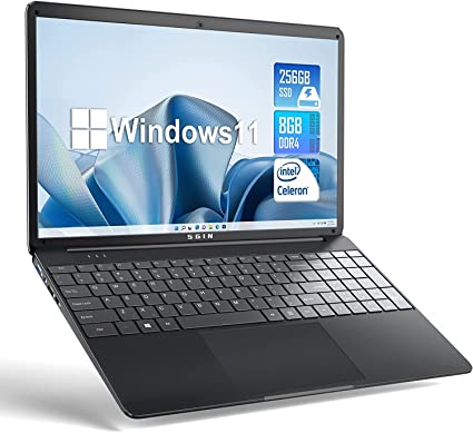 SGIN Windows 11 Laptop 15.6" 8GB RAM 256GB SSD ROM Celeron N4020C, IPS FHD 1920 x 1080, WiFi 2.4/5.0G, 2 x USB 3.0, Bluetooth 4.2, TF Card Expansion Up to 512 GB