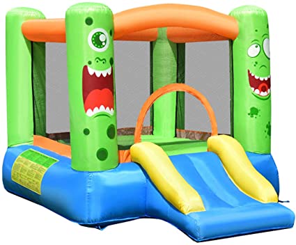 Costzon Inflatable Bounce House, Castle Jump and Slide Bouncer with Oxford Mesh Wall, Ideal for Indoor & Outdoor Use, Including Oxford Carrying Bag, Repair Kit, Stakes, Without Air Blower