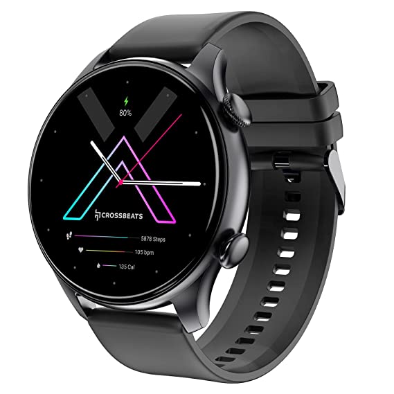 CrossBeats Newly Launched Apex Super Retina AMOLED Display smartwatch with BT Calling, in-Built Games, Metal Body, Fast Charging, 60 Sports Mode, 454×454 Pixel, 3D Glass Always on Display(AOD)-Black