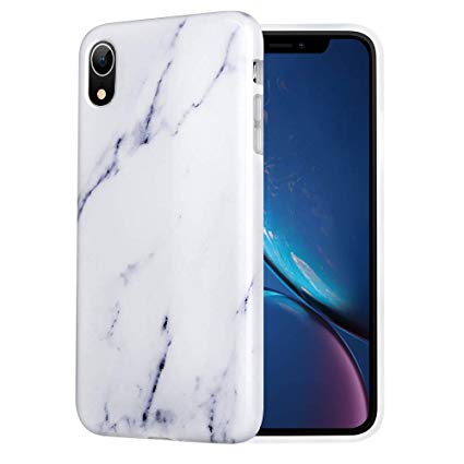 Caka iPhone XR Case, iPhone XR Marble Case Slim Anti-Scratch Shock-Proof Luxury Fashion Silicone Soft Rubber TPU Protective Case for iPhone XR (6.1'') - (White)