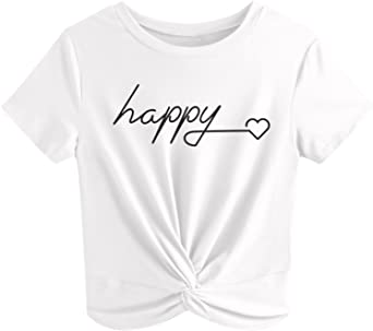 JINKESI Women's Summer Causal Short Sleeve Blouse Round Neck Crop Tops Twist Front Tee T-Shirt