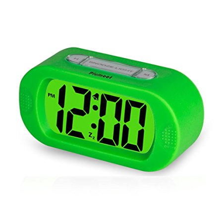 Plumeet Digital Large LCD Easy Setting Travel Alarm Clock with Snooze Good Backlight of 3 AAA Batteries Powered (Green)