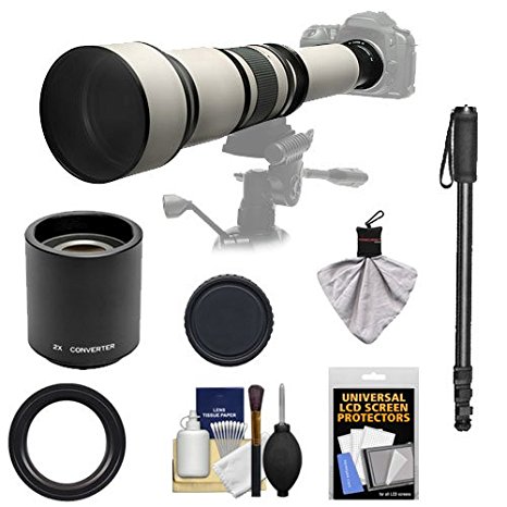 Rokinon 650-1300mm f/8-16 Telephoto Zoom Lens with 2x Teleconverter (=650-2600mm)   Monopod Kit for Nikon D3100, D3200, D5000, D5100, D7000, D700, D800, D4 Digital SLR Cameras