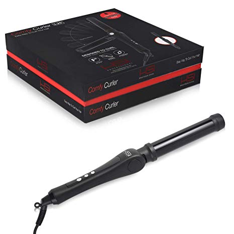 HSI Professional Comfy Curler Foldable Curling Iron Wand 1.25 inch - Folding Travel & Dual Voltage Digital Curler w/Ionic Ceramic Tourmaline Coated Barrel - Easy Curls & Waves For Women