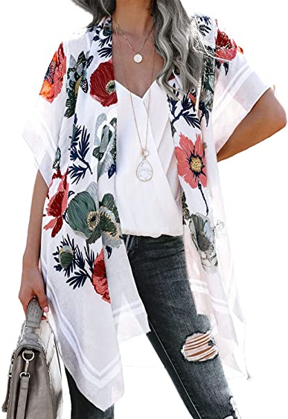 BB&KK Women's Summer Chiffon Kimono Cardigans Beach Sheer Open Front Cover Ups Tops