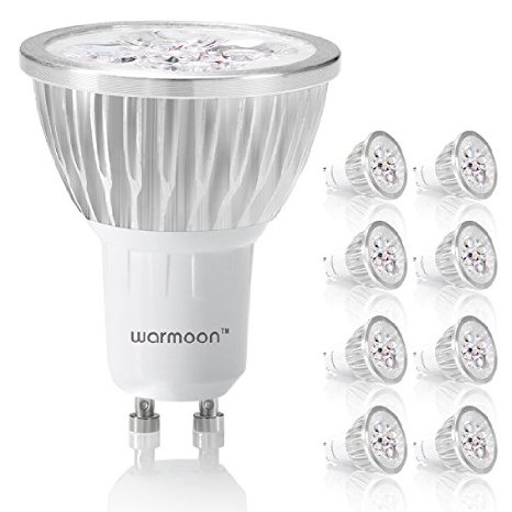 Warmoon GU10 LED Bulbs, 4W Daylight White, 6500K, 520lm, 110V, Not Dimmable Spotlight, 35W Halogen Bulbs Equivalent, 30 Degree Beam Angle, Standard Size LED Light Bulbs(Pack of 8)