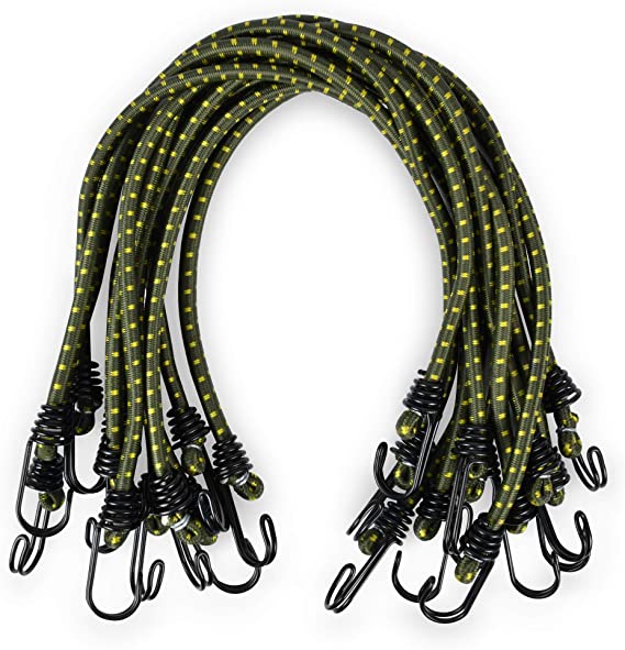 Bungee Cord Akamino 12 Pack Adjustable Bungee Cords with Metal Hooks for Outdoor Camping, 60CM, Green