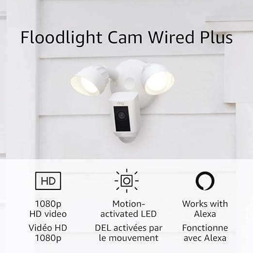 Ring Floodlight Cam Wired Plus with motion-activated 1080p HD video (2021 release) | 3-pack, White