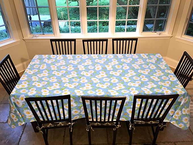 Covers For The Home Deluxe Stitched Edged Flannel Backed Vinyl Drop Tablecloth - Daisy Pattern - 60" x 90" - Oblong