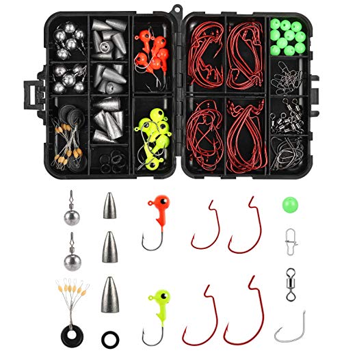 Magreel Fishing Tackle Set 152/180pcs, Fishing Accessories Tackle Box with Fishing Hooks, Weights, Jig Heads, O-Rings, Beans, Barrel Swivels, Swivel Slides etc.
