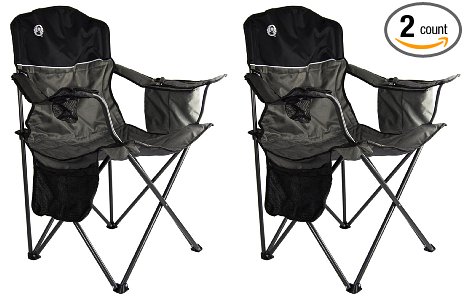 (2) COLEMAN Camping Outdoor Oversized Quad Chairs w/Cooler & Cup Holders | Black