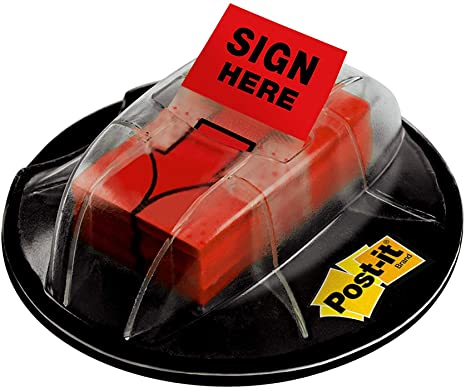 Post-it Message Flags, "Sign Here", Red, 1-Inch Wide, 200/Desk Grip Dispenser, 1-Dispenser/Pack (680-HVSHR)