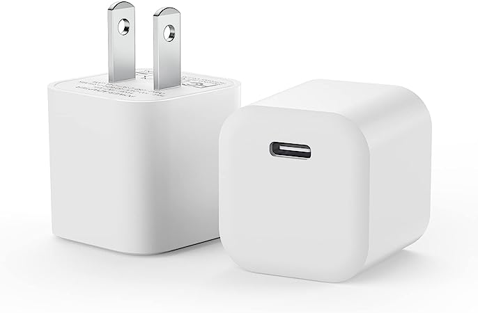 Type C Charging Block, Excgood 2.4A 5V USB C Wall Charger Phone Charger Power Adapter Mini Cube Plug Compatible with iPhone 14 Pro Max 13 12 11 SE XR XS X 8 7 Plus, iPad, AirPods Pro - 2Pack,White