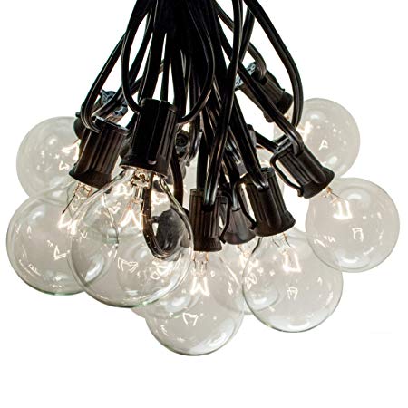 100 Foot Globe Patio String Lights - Set of 100 G50 2 Inch Clear Bulbs (Black Wire)