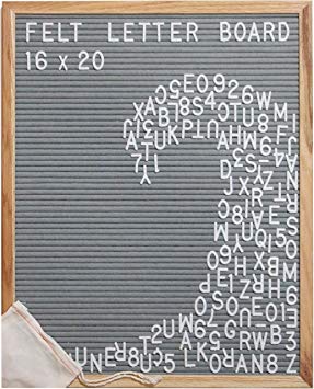 ReadyWerks Gray Felt Letter Board 16x20 Inches. Changeable Letter Boards Include 290 1 Inch White Plastic Letters w/Oak Frame