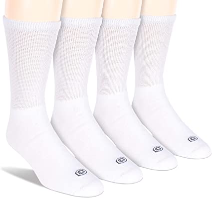 Doctor's Choice Men's Diabetic Crew Socks, Wide Non-Binding Top, Circulatory, Full Cushion, 4 Pairs, White, X-Large, Sock Size 13-15