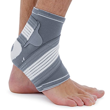 Bionix 3D Knitted Compression Ankle Support Brace With Foot Straps with Elastic Wrap - Excellent for Sports Injuries, Strains, Sprains, Running, Achilles Tendonitis, Weak or Arthritic Ankle, Foot Pain - Unisex