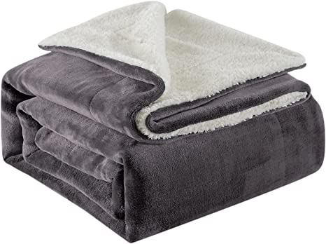 Lifewit Sherpa Throw Blanket Reversible Soft Blanket for Couch Sofa Bed, Decorative Thick Fuzzy Fluffy Fleece Blanket for Travel and Outdoor Camping, Grey, 60x80 Inches