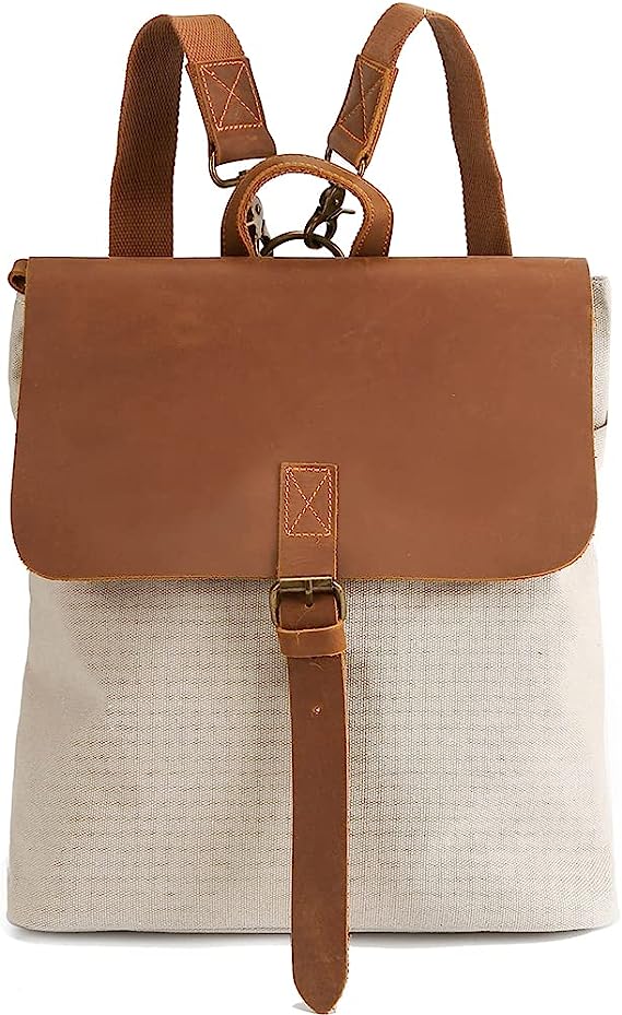 Womleys Vintage Canvas Backpack for Women, Travel Backpack Casual Shopping Hiking Daypack Rucksack (Beige)