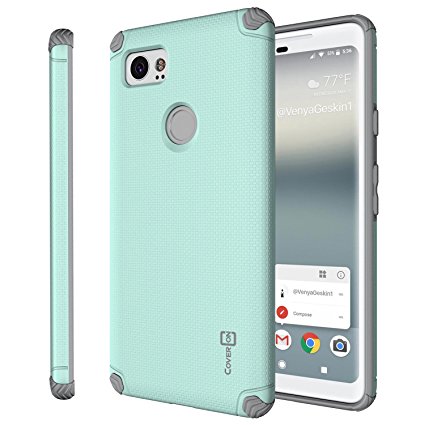 Google Pixel 2 XL Magnetic Case, CoverON Bios Series Minimalist Slim Fit Hard Protective Cover with Embedded Magnet Plate for Car Mounts for Pixel 2 XL / 2XL - Powder Blue and Gray