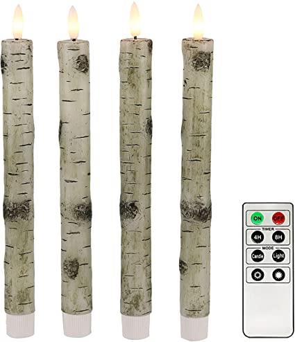 Birch Flameless Taper Candles, Real Wax Finished Flickering Battery Operated Candles with Remote Control - Batteries Included
