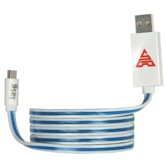 iasg Micro USB to USB Cable Visible Flowing LED Light Up Noodle Data Sync & Charging Cable Super Fast Transfer Speed up to 480Mb/s for Samsung Galaxy S3 / S4, HTC, Blackberry, Sony, Nokia & other Android Smartphones & Tablets (White and Blue)