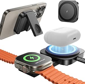 LISEN Cargador Inalambrico iPhone [Súper portatil] Cargador Magsafe Wireless Charger,Cargador iPhone y Apple Watch Estacion de Carga Apple Accesorios Viaje Adecuado para iPhone 15 Watch Airpods