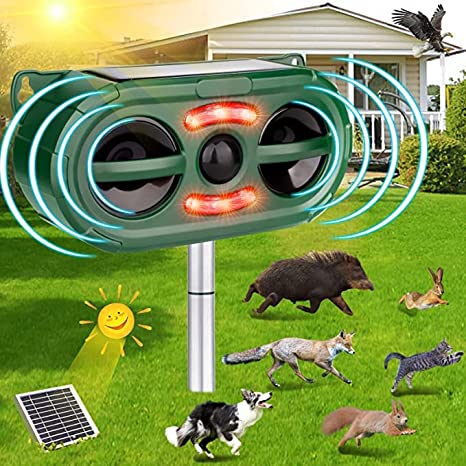 Outdoor Solar Powered Animal Repeller,2023 New Ultrasonic Animal Repellent,Ultrasonic Squirrels Deterrent Waterproof Dog Repeller,Effective Solar Cat Repellent with Motion Sensor for Yard Garden Farm