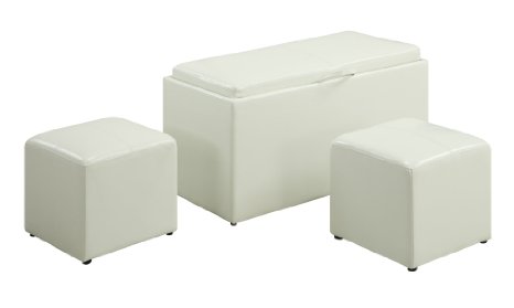 Convenience Concepts Designs4Comfort Sheridan Faux Leather Storage Bench with 2 Side Ottomans White
