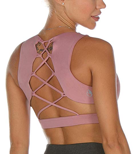 icyZone Workout Clothes Racerback Yoga Clothes Sexy Strappy Sports Bra for Women