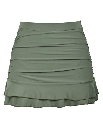 Hilor Women's Skirted Bikini Bottom High Waisted Shirred Swim Bottom Ruffle Swim Skirt