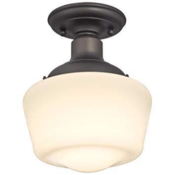 Westinghouse 6342200 Scholar One-Light Indoor Semi-Flush Ceiling Fixture, Oil Rubbed Bronze Finish with White Opal Glass