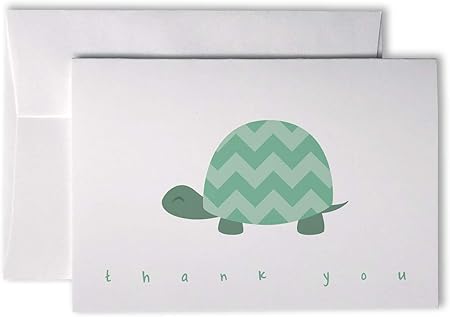 Hill Valley Greetings Chevron Baby Thank You Note Cards - 48 Cards & Envelopes (Green Turtle)