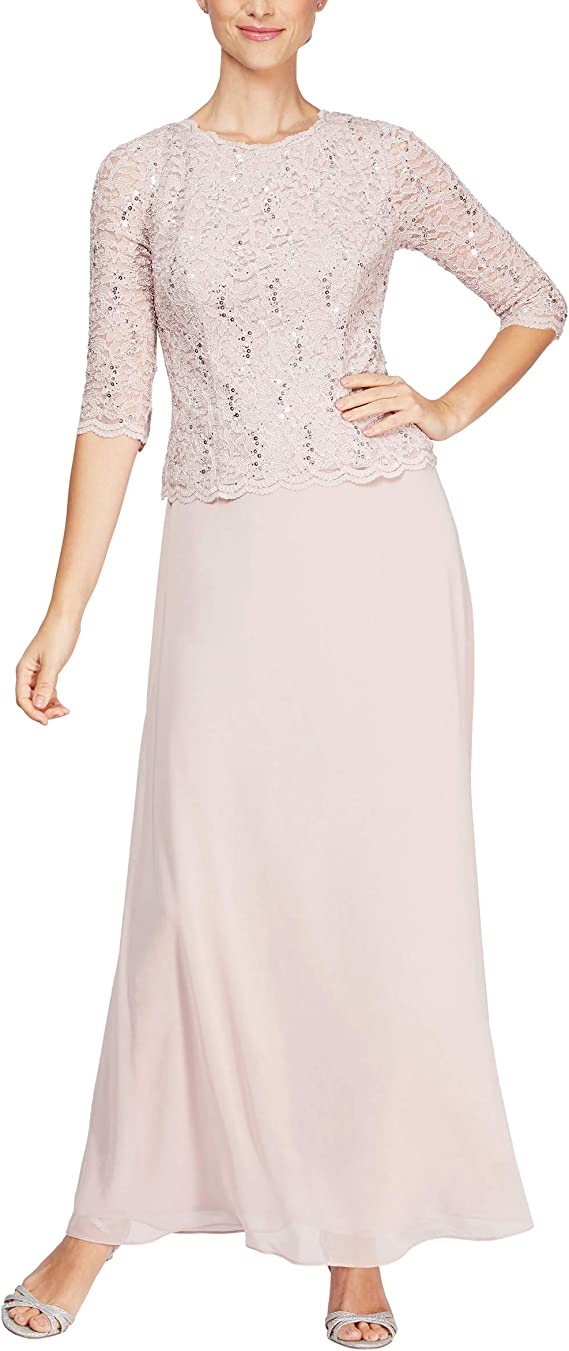 Alex Evenings Women's Long Lace Mock Dress with Full Skirt (Petite Regular Sizes)