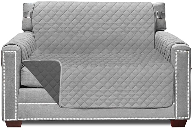Sofa Shield Original Patent Pending Reversible Chair Protector, Many Colors, Seat Width to 48 Inch, Furniture Slipcover, 2 Inch Strap, Chairs Slip Cover Throw for Pet Dogs, Armchair, Lt Gray Charcoal