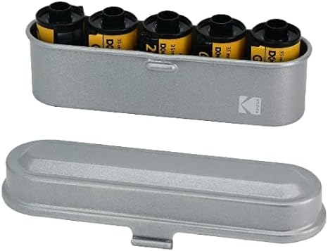 KODAK Film Case - for 5 Rolls of 35mm Films - Compact, Retro Steel Case to Sort and Safeguard Film Rolls (Silver) (Film is not included)