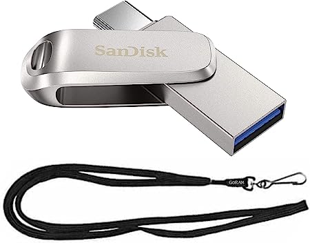 SanDisk 1TB Ultra Dual Drive Luxe 150MB/s USB 3.1 to Type-C Flash Drive SDDDC4-1T00 for Smartphones, Tablets, & PC Bundle with (1) GoRAM Lanyard (1TB)