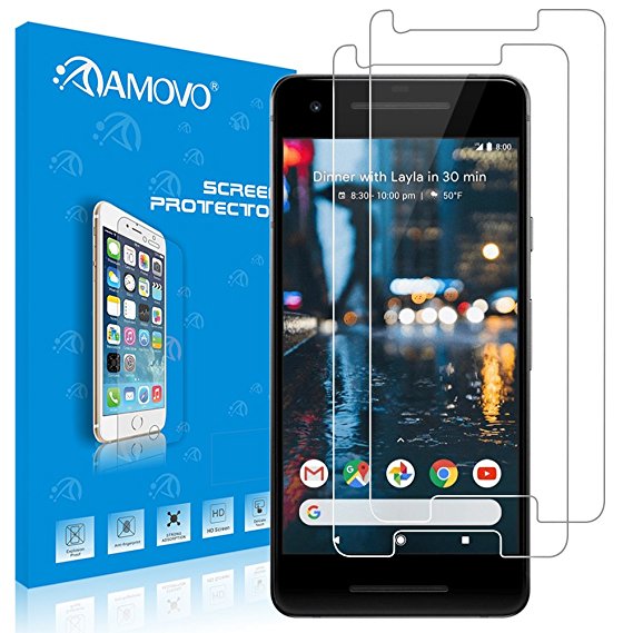 AMOVO Google Pixel 2 Screen Protector [2 Pack], Pixel 2 Tempered Glass Screen Protector [3D Curved Edge] [Full Coverage] 0.2mm HD Clear Glass Screen Protector for Google Pixel 2 (2 Pack, Pixel 2)