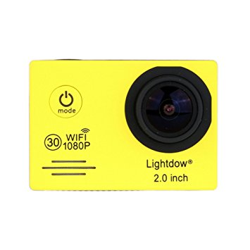 Lightdow LD6000 FHD 1080P WiFi Sports Action Camera & Accessory Kit with Bonus Battery - Novatek NT96655   2.0" LCD   170° Wide Angle Lens (Yellow)