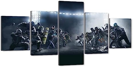 Rainbow Six:Siege Giclee Canvas Poster Paintings Modern Home Decor Pictures Prints Artwork HD Print for Living Room Bedroom Kids Room Gift Choice Gallery Wrapped Ready to Hang Set of 5-50”Wx24”H