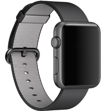 ClockChoice Black Woven Nylon Band for 38mm Apple Watch | Uniquely and Artistically Designed Replacement Strap for iWatch | Comfortably Light With Fabric-Like Feel | For Men and Women Use
