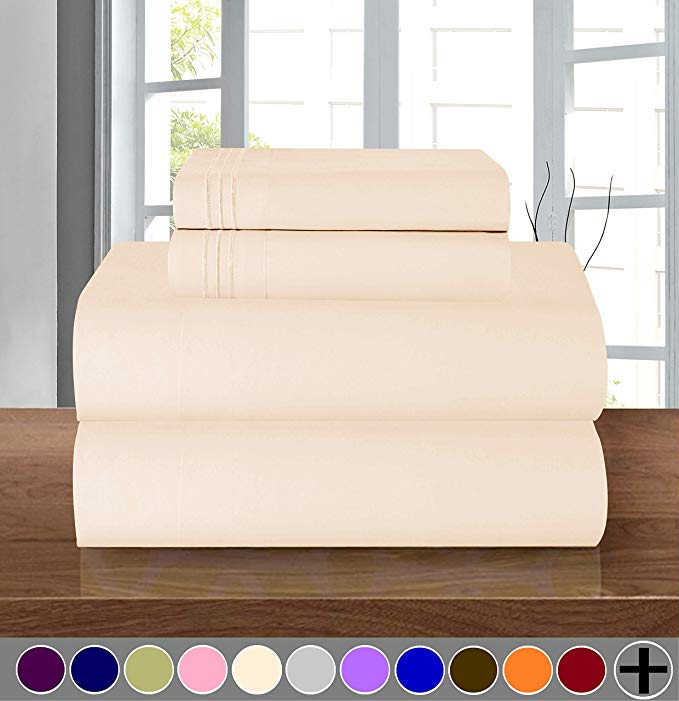 Elegant Comfort Luxury Soft 1500 Thread Count Egyptian Quality 3-Piece Sheet Wrinkle and Fade Resistant Bedding Set, Deep Pocket up to 16inch, Twin/Twin XL, Cream