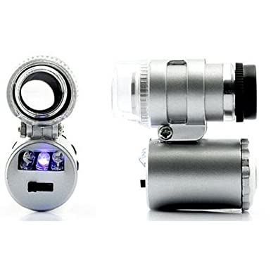 Shopee Smallest 60x Microscope 2 LED Eye Lens Mini Magnifier Loupe with UV Light (Silver)